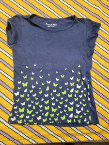 Girls Navy Butterfly T-Shirt