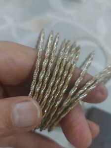 Set of 10 Siver Golden tint metallic Bangles