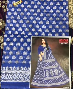 Blue White Block Print Saree
