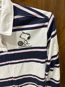 H&amp;M Striped Long Sleeve Cropped Polo Shirt