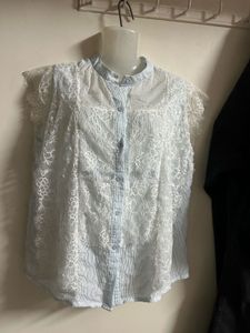 Blue Striped Lace Top
