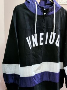 💥BUY1GET1💥 IMPORTED black and purple color block anorak hooded sweatshirt