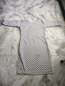 White Kurta with Black Leaf Print