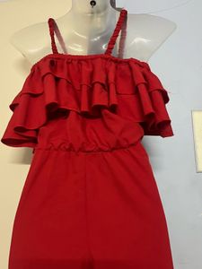 Red Off-Shoulder Ruffle jumpsuit