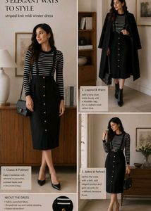 Elegant Striped Knit Midi Dress