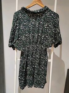Stylish Green Printed Button-Up Dress