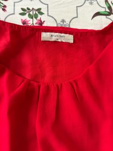 Vibrant Red Pleated Neckline Top