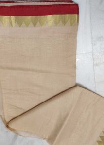 Cream saree with red border