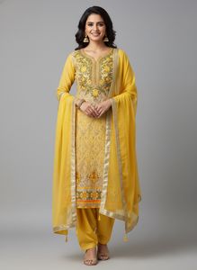 pakistani style embroidered  Yellow Salwar suit