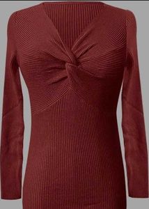 Stylish Pink Ribbed Twist Neck Top
