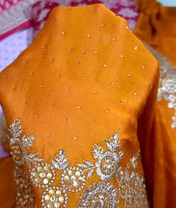 Embroidered Mustard Yellow Saree