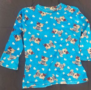 Cute Blue Teddy Bear Print Top