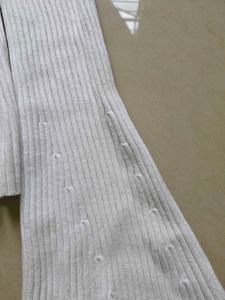 White Ribbed Bell Sleeve Turtleneck Top