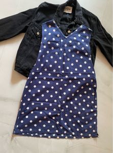 Navy Polka Dot Vest denim Dress