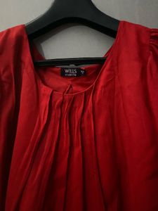 Wills Clublife Red Blouse with Pleated Detail