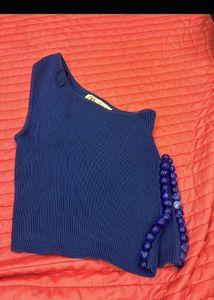 Cobalt Blue Beaded Top from ZARA