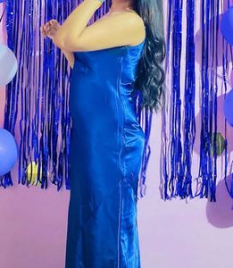 Stunning Royal Blue Satin Evening Gown