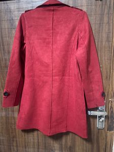 Stylish Red Suede Trench Coat