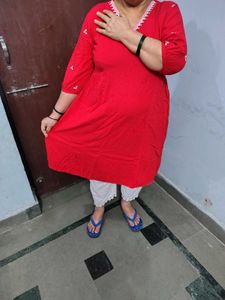 embroidery red frock cotton dress white pant