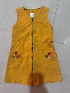 Yellow Embroidered Pinafore Dress