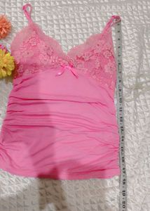 Pink Y2K Lace Trim Cami Top