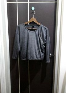 Chic Grey Zipper Detail Top