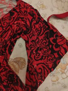 Red &amp; Black Sparkle Y2k Bell Sleeve Top