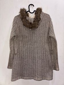 Woollen Coat with Faux Fur Hood
