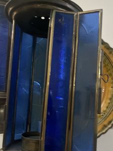 Antique stained glass brass Lanterns (Set of2)