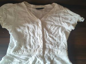 Mast and Harbour White Eyelet Button-Down Top (XS)
