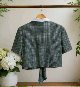 Plaid Cropped Blazer Top