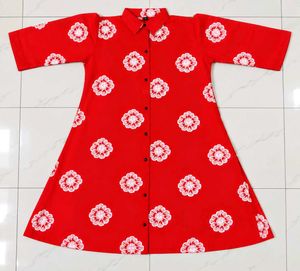 ( New) Red Floral Round Kurta Pair