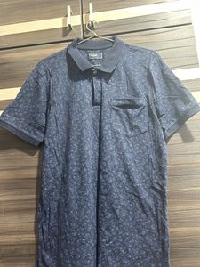 Men's Blue Printed Polo T-Shirt