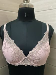 34B Elegant Embroidered Pink Bra