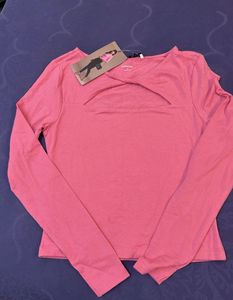 Pink Long Sleeve Cut-Out Top