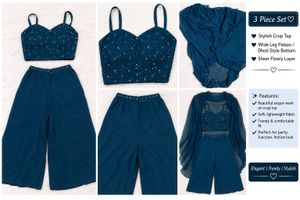 Stylish Navy Blue 3-Piece Sequin Co-Ord Set |
