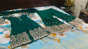 Elegant Green Embroidered sharara kurta set