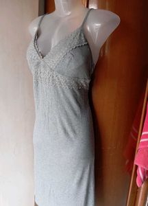 Grey Lace Trim Slip Dress