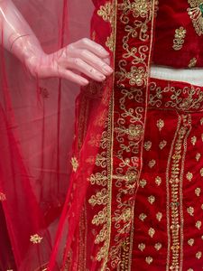 Red &amp; Gold Embroidered Lehenga Choli Set