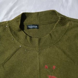 Mehandi Green Rose Print Sweater