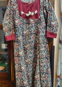 Off White And Maroon Printed Anarkali Kurta