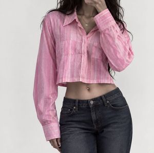 Pink Striped Cropped Shirt