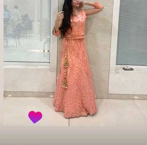 Peach Lace Lehenga Choli Set