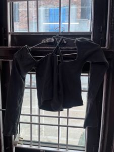 Gray Off-Shoulder Crop Top