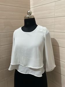 MANGO Elegant White Tiered Layered Blouse