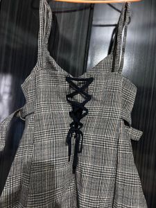 Plaid Strap Dress with Buckle Detail