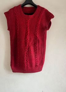 unisex Red Sleeveless Knit Top