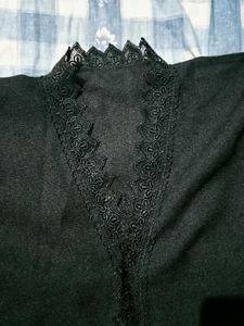 Elegant Black Abaya with Lace Trim