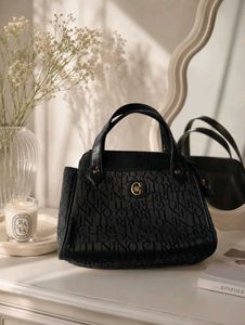 Chic Black Logo Print Handbag