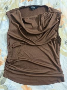 Chic Brown Draped Sleeveless Top